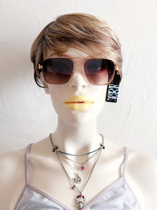 Gold Square Aviator Sunglasses Brown Gradient Lens main image 6